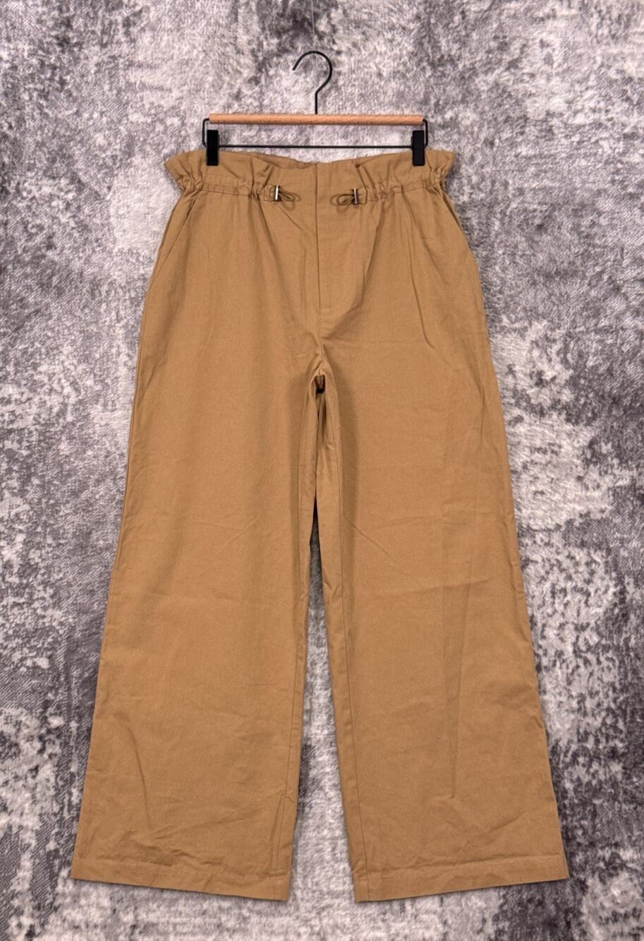 New Roucha Plath Pants US Small Short Womens Twill Gathered Waist Straight Leg